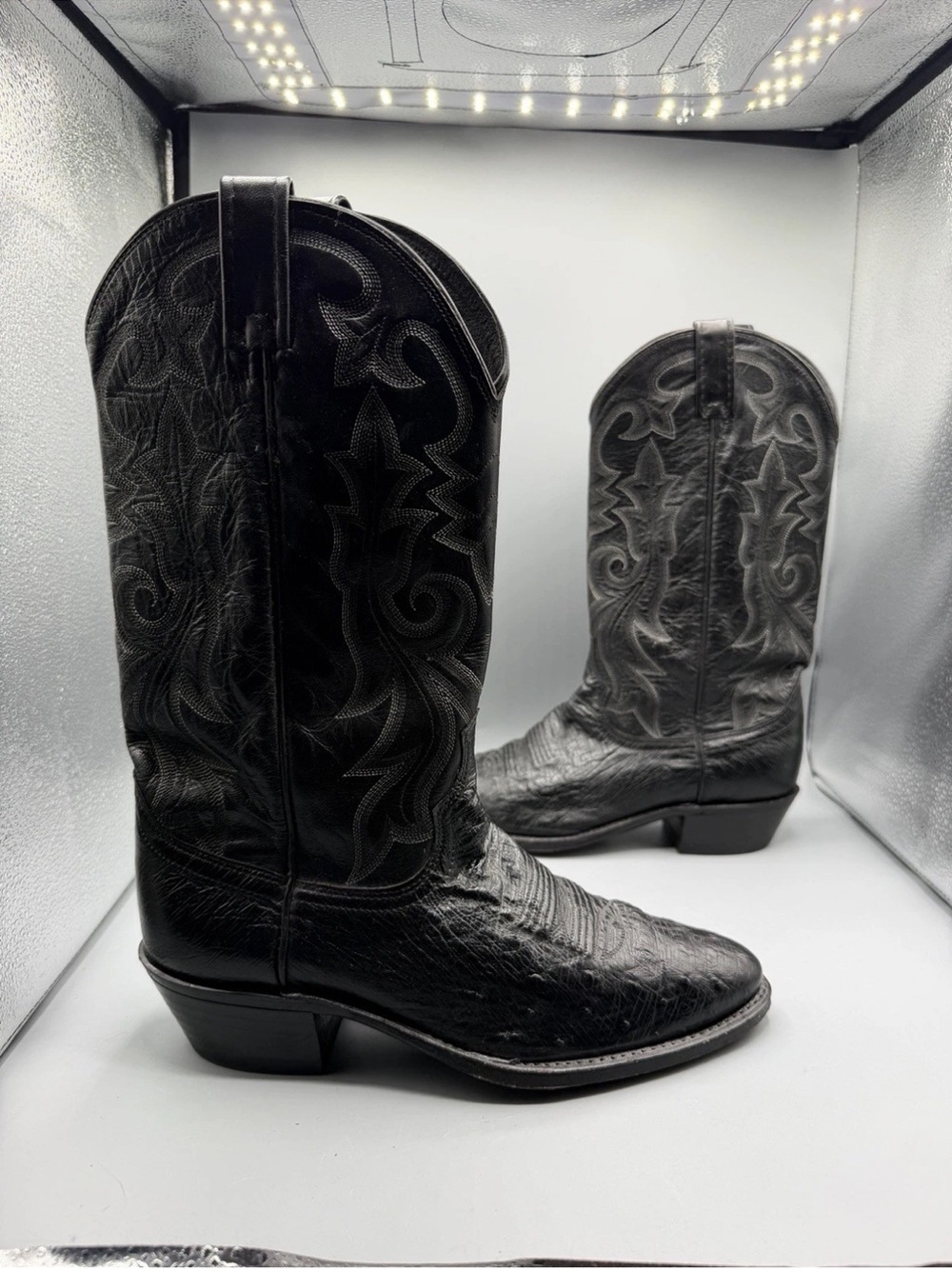 Dan Post Cowboy Boots 9 Narrow Men’s Ostrich Black R Toe Rodeo Western